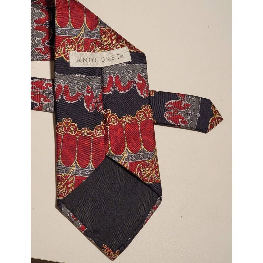 Men's Andhurst Mix Red Black NeckTie 100% Pure Silk - Picture 4 of 7
